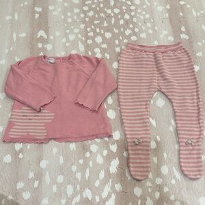 Mayoral Baby Girl Knit Top & Footed Leggings Set Pink Stripes 4-6M Cotton Spain